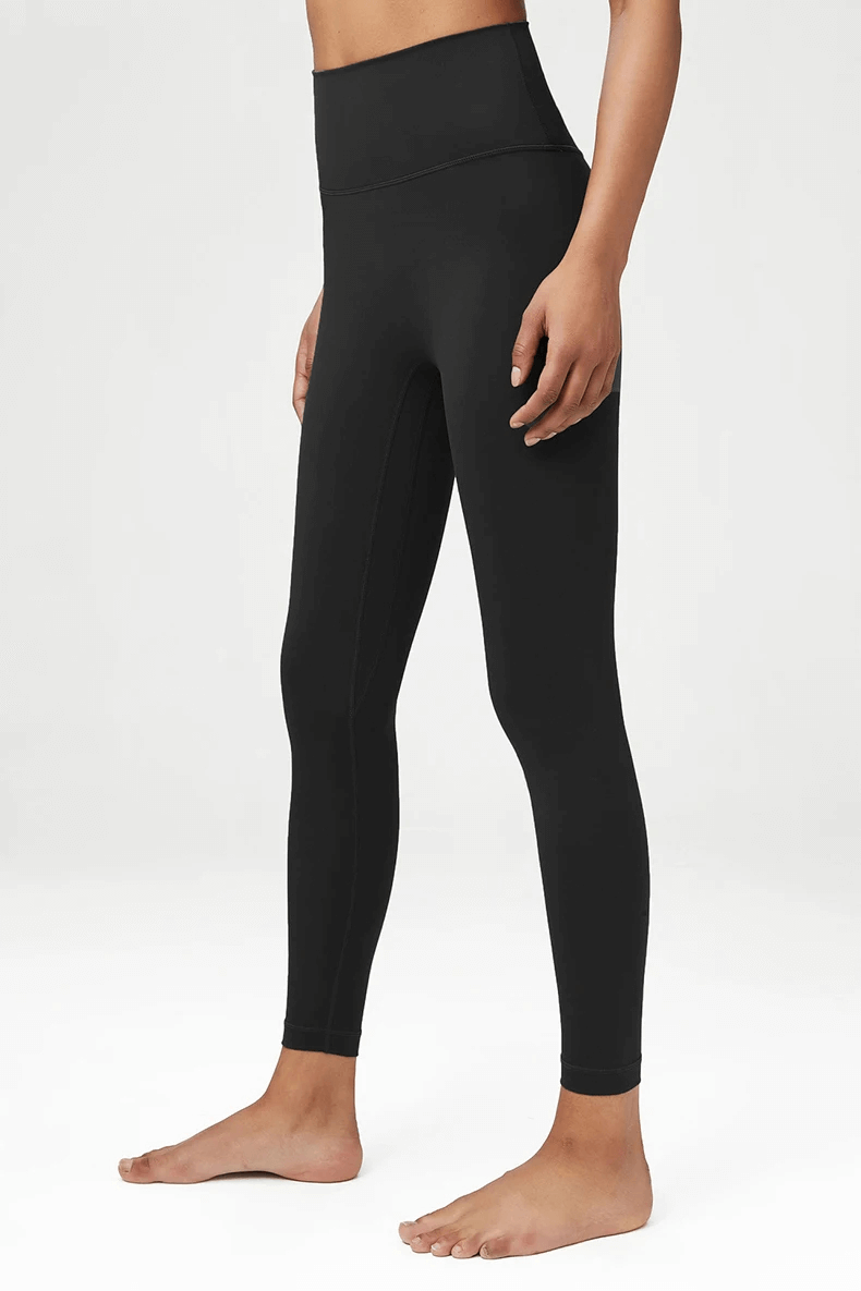 Stylish black high-waist yoga leggings for women, full-length, made from LYCRA for gym, running, and casual wear.